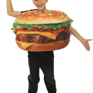 P'TIT CLOWN - Déguisement Humouristique Enfant - Costume Pizza, Frites, Hotdog, Burger - Tunique - Unisexe - Parfait pour Carnaval, Halloween, Cosplay, Anniversaires - Taille Unique (Burger)