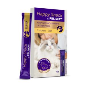 Happy Snack by FELIWAY - Friandises Délicieuses et Apaisantes pour Chats- Boite de 6 sticks Goût Poulet - Aide les Chats à se Sentir plus Calmes et Développe les Liens Affectifs