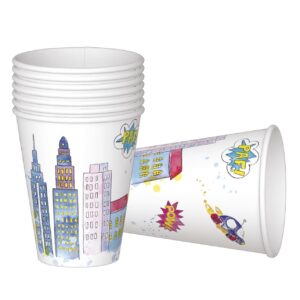 P'tit Clown CAM ET LEON - Accessoires Décoration d’Anniversaire Enfant - Thème Super Héros - Assiettes, Gobelets, Serviettes, Confettis, Sachets, Cartes d’Invitation (Gobelet x8)