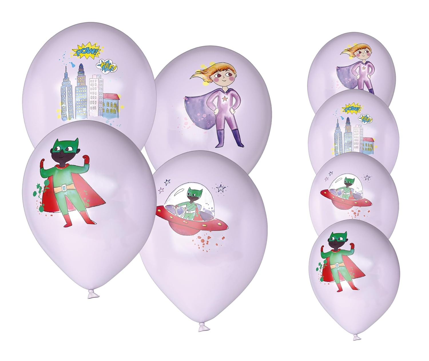 P'tit Clown CAM ET LEON - Accessoires Décoration d’Anniversaire Enfant - Thème Super Héros - Assiettes, Gobelets, Serviettes, Confettis, Sachets, Cartes d’Invitation (Ballon - Ø 8 cm - x8)