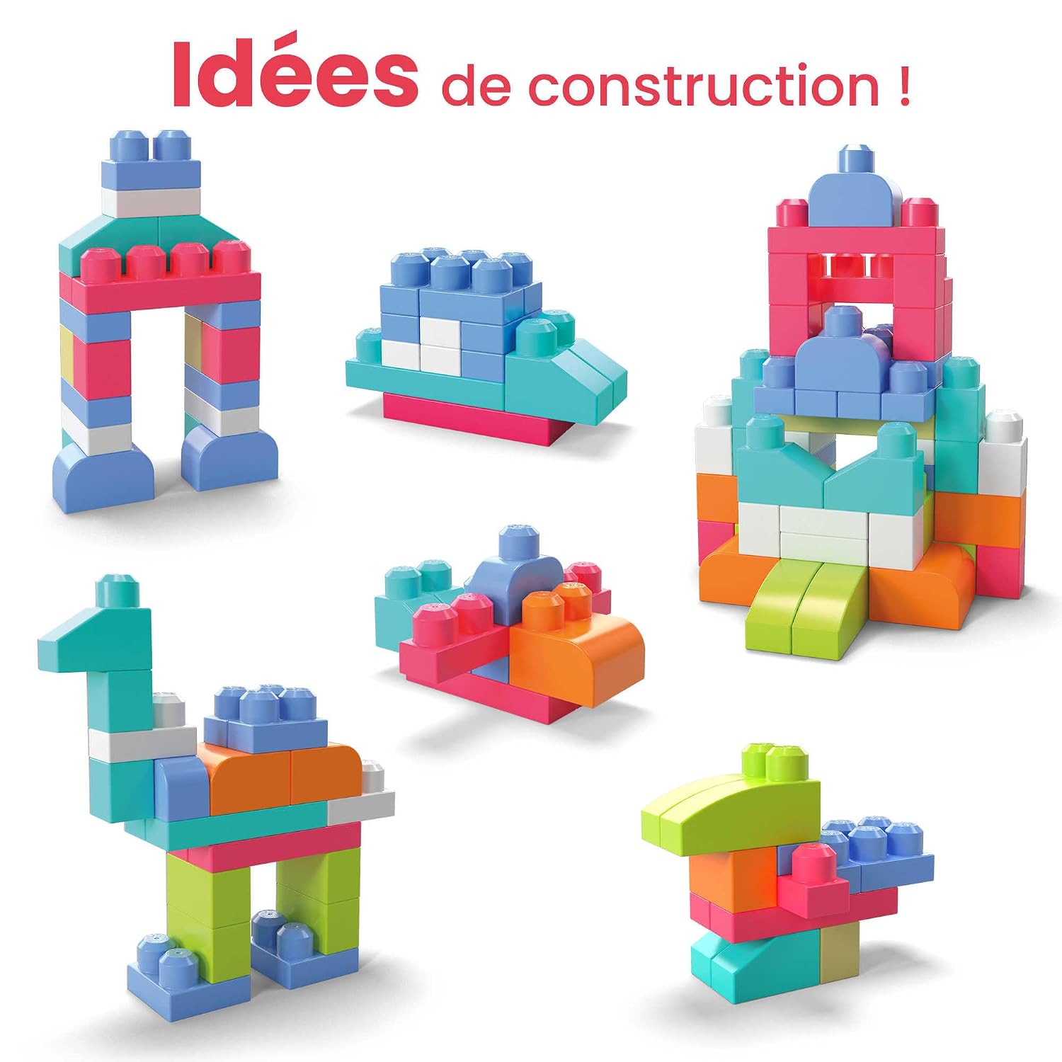 MEGA BLOKS — Sac de 60 Blocs de Construction Rose – Image 3