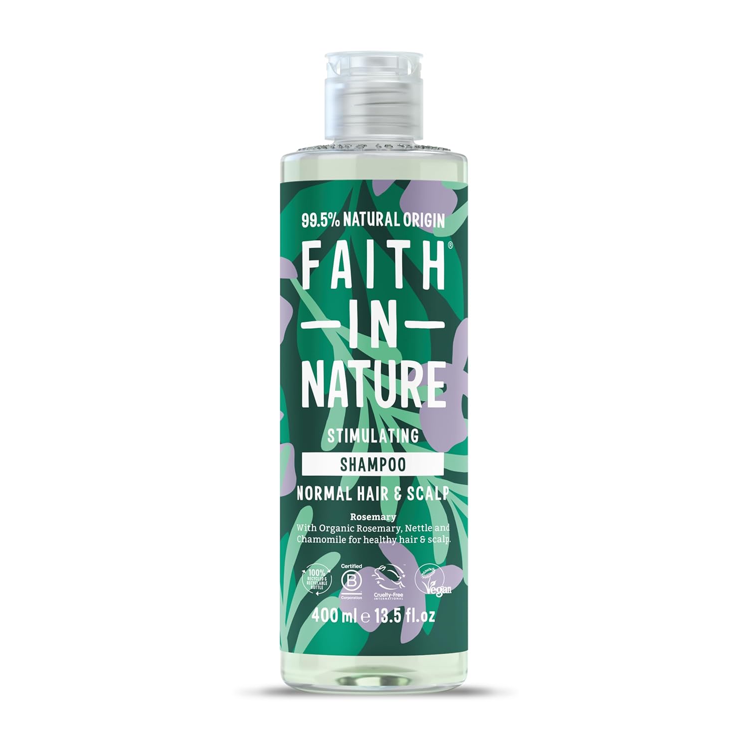 Faith in Nature Shampoing Naturel Romarin, Stabilisateur, Végan et Respectueux des Animaux, Sans Parabènes et Sans SLS, Cheveux Normaux à Gras, 400ml