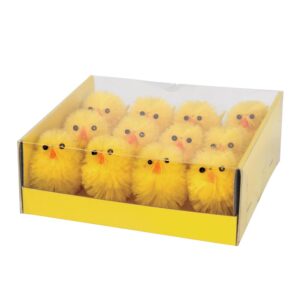 P’TIT Clown - 23841 - Mini Poussins de Pâques - Lot de 12 - Accessoires Décoration Paques, Fête, Jardin, Centre de Table - Présentroir 10x9x4 cm - Poussins 4x4 x 4 cm - Jaune