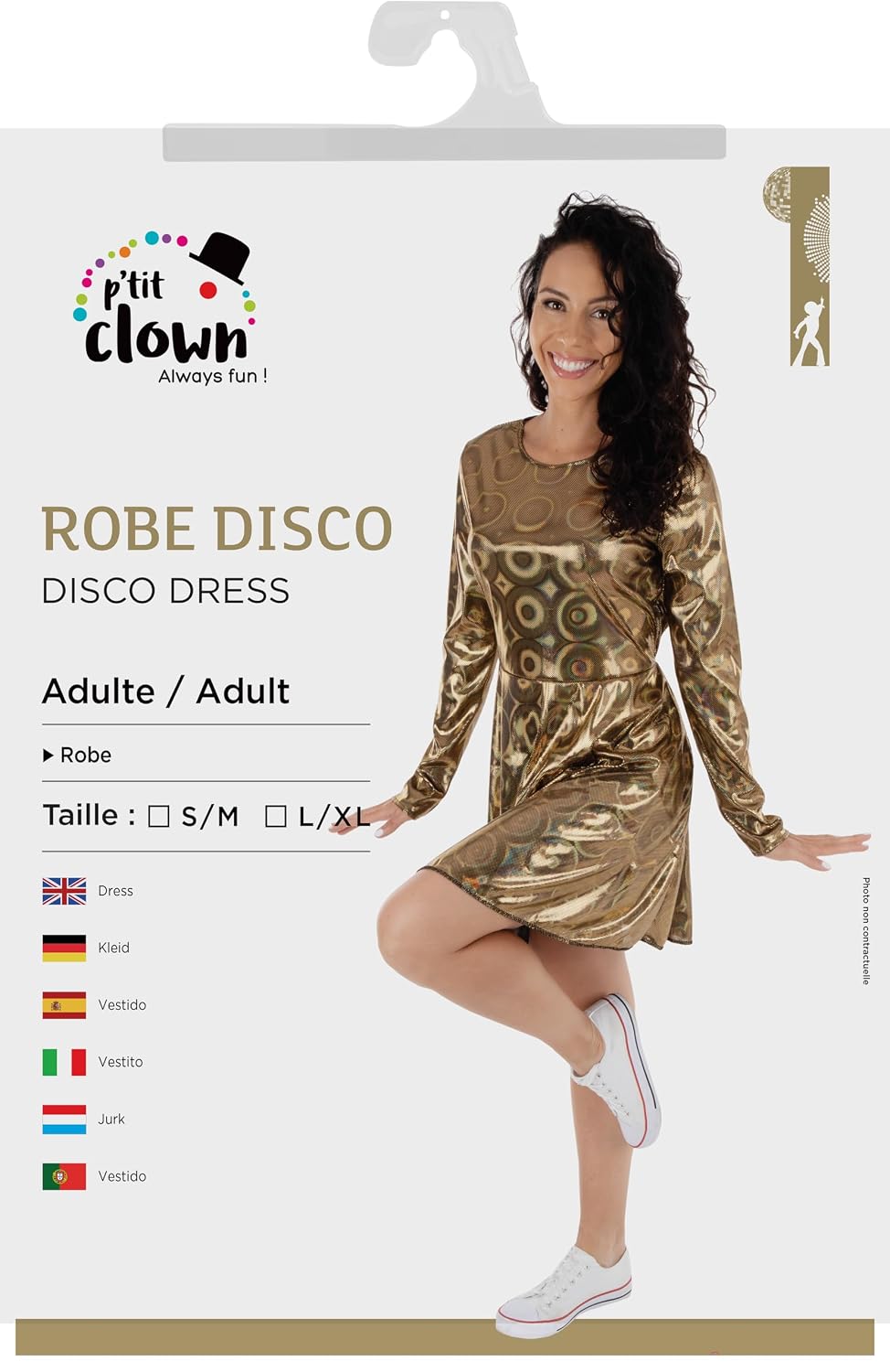 P'TIT CLOWN — Robe Disco Dorée Adulte L/XL – Image 4
