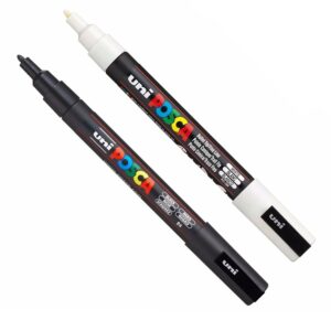 Uni POSCA PC-3M Lot de 2 Marqueurs Peinture 0,9-1,3 mm Noir et Blanc Multicolore