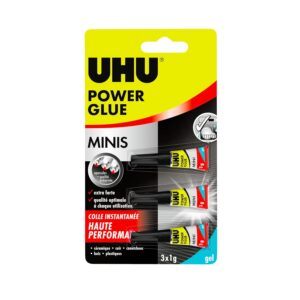 UHU Blister de 3 mini tubes de colles gel Power glue. 1 gramme.