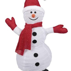 P'TIT CLOWN - Bonhomme de Neige Lumineux Grande Taille - Christmas Lighted Decoration - sur Pieds - Décoration Noël Intérieur et Extérieur - Fonctionne avec Piles (Non Incluses) (Blanc, Rouge, 90 cm)