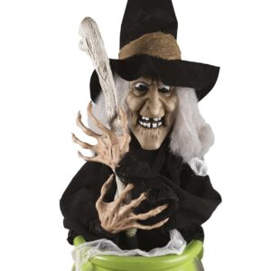 P'tit Clown Sélection Papeterie Varzi Depuis 1956 Halloween Animation Poupée Sorcière dans Le Chaudron avec Lumière et Son 40 cm