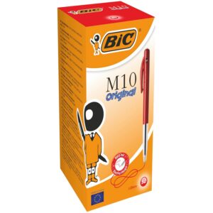 BIC M10 Original Stylos-Bille Rétractables Pointe Moyenne (1,0 mm) - Rouge, Boîte de 50
