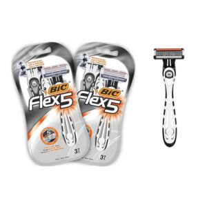 BIC Flex 5 - 6 Rasoirs Jetables pour Homme à 5 Lames avec Bande Lubrifiante pour un Rasage Précis et Confortable - Lot de 2 Blisters de 3
