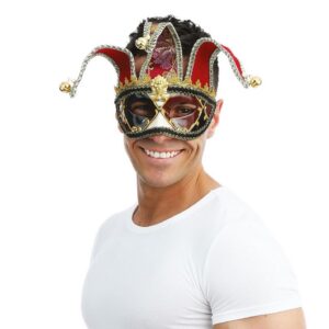 P'TIT CLOWN - Loup Vénitien à Nouer - Masque Déguisement Adulte - Luxe, Élégant - Accessoire Costume Carnaval, Fêtes de Fin d'Année, Nouvel An, Noël et Fêtes Costumées (Loup vénitien avec grelots)