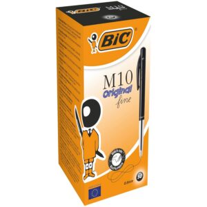 BIC M10 Original Stylos-Bille Rétractables Pointe Fine (0,8 mm) - Noir, Boîte de 50