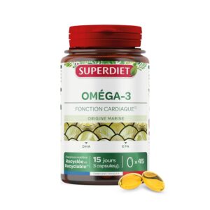 SUPERDIET® - OMÉGA 3 - DHA - EPA - Fonction cardiaque - Huile de poisson sauvage - Nutrithérapie - Conditionné en France - 45 capsules