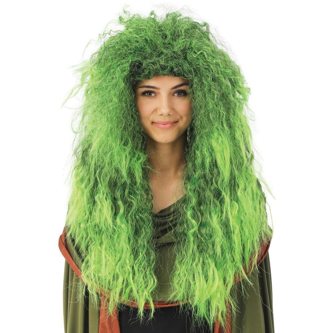 P'TIT CLOWN - 23588 - Perruque Sorcière Femme - Cheveux Longs Synthétiques - Parfaite pour Déguisement Halloween, Carnaval, Fêtes Costumées et Évènements à Thème - Sans Colle - Vert