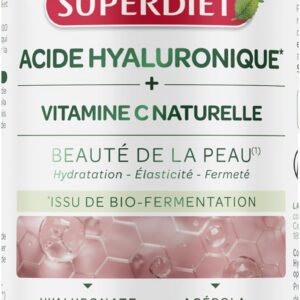 SUPERDIET - ACIDE HYALURONIQUE - Beauté de la peau - Action anti-âge - Élasticité, Anti-rides, Hydratation - Issu de bio-fermentation - Fabrication française - 90 gélules