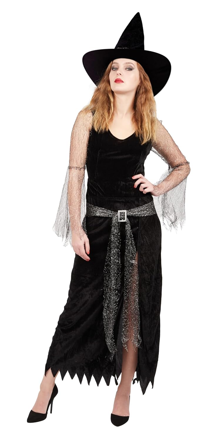 P'tit Clown re55019 - Déguisement Adulte sorcière Noire Longue, Taille L/XL