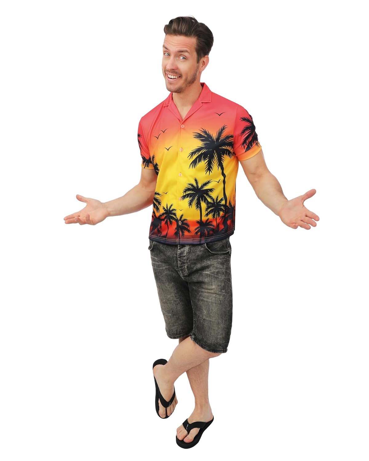 P'TIT CLOWN - Chemise Summer Adulte - Manches Courtes - Déguisement Summer, Eté, Aloha, Vacances, Carnaval, Festival, Soirées à Thèmes (Multicolore, S-M)