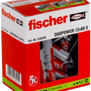 fischer - Cheville bi-matière et multi-matériaux DUOPOWER avec vis/Boîte de 10 Gris/Rouge (ø x l) 12 x 60 mm
