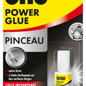 UHU Power Glue - Glue Extra-Forte avec Pinceau - Pour Tous Types de Supports - S'Etale Facilement Sur de Larges Surfaces - Résistante à L'eau - Transparente - Flacon avec Pinceau Applicateur 5 g