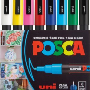 Marqueur Uni-Ball Posca PC3M pointe ogive 0,9 à 1,3 mm couleurs assorties - Etui de 8