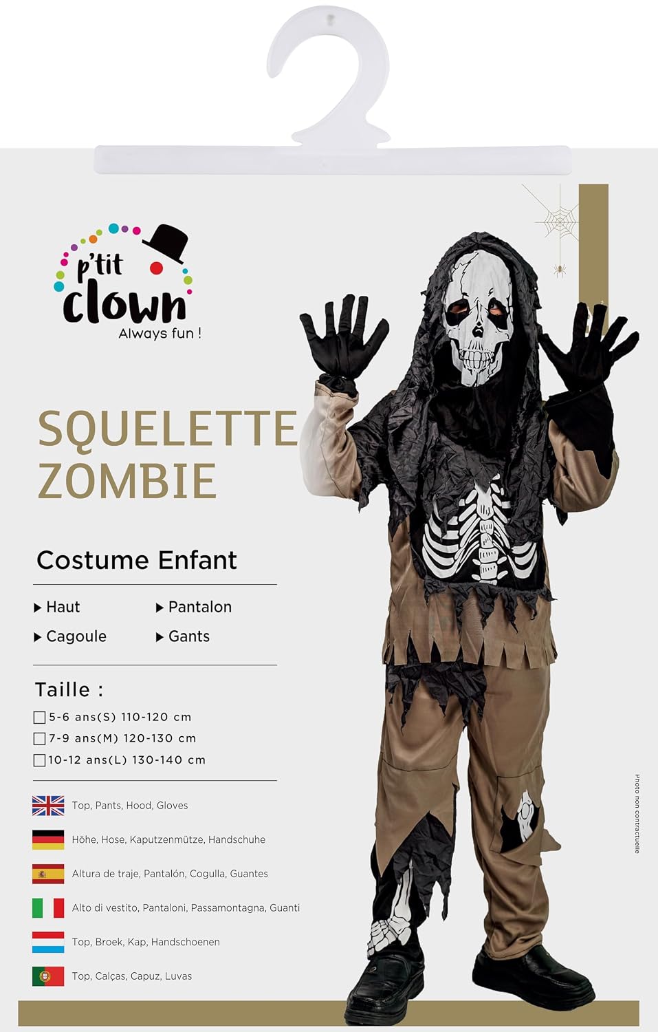 P'TIT CLOWN — Déguisement Squelette Zombie Enfant 7/9 ans – Image 2