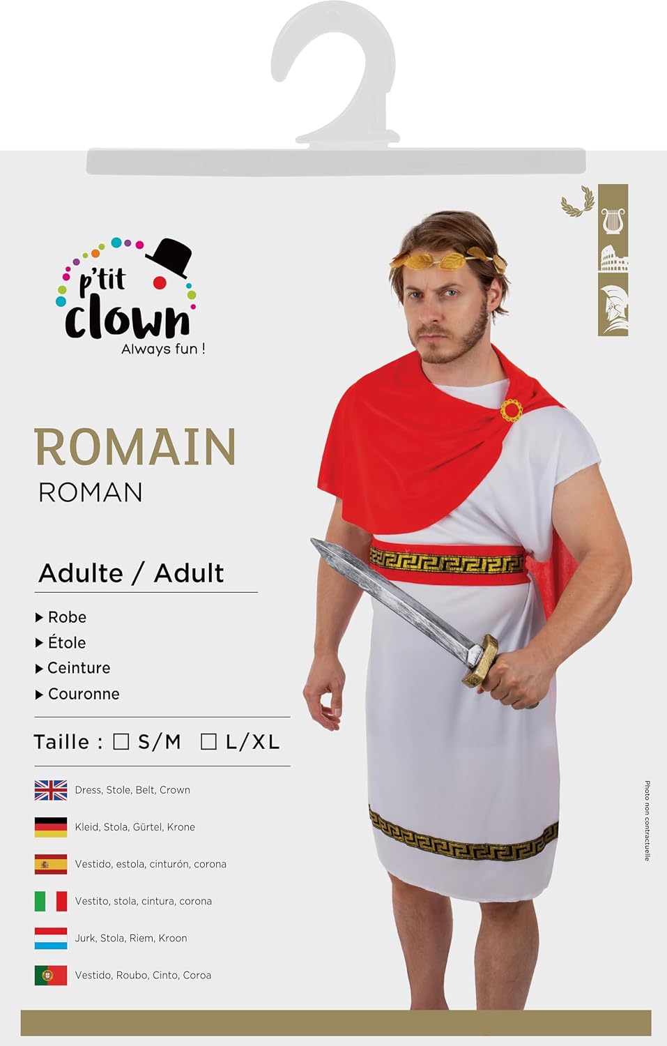 P’TIT CLOWN — Déguisement Romain Adulte L/XL – Image 4
