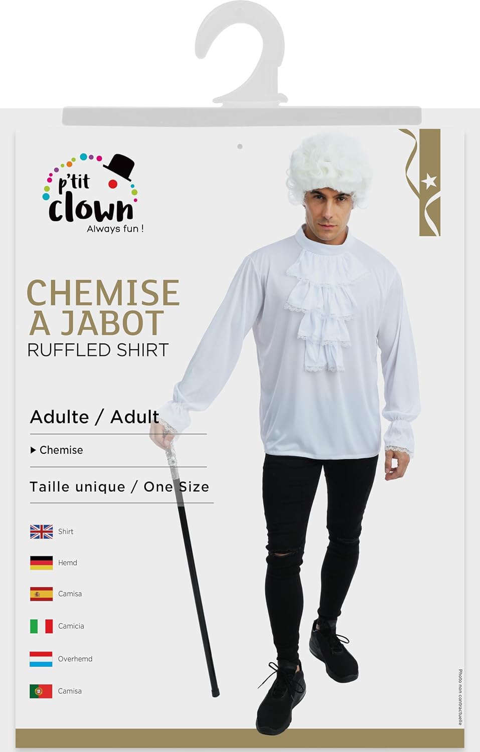 P'TIT CLOWN — Chemise blanche à jabot taille unique – Image 3