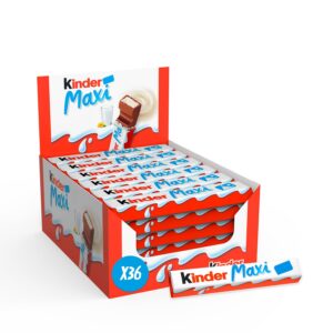 Kinder Maxi - Barre Chocolatée au Cœur de Lait fondant Enrobé de Chocolat Kinder - Goûter Fondant et Gourmand - Format Familial - 36 Barres