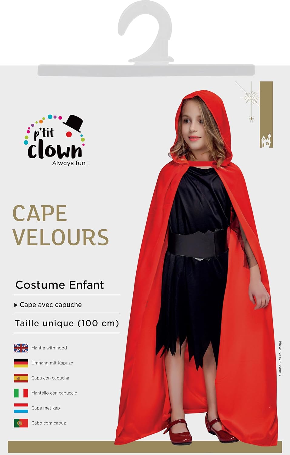 P'TIT CLOWN — Cape enfant velours à capuche 110 cm – Image 4