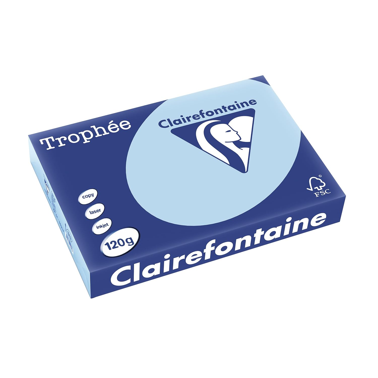 Clairefontaine - Réf. 1213C – 1250 feuilles de papier couleur au format A4 - Trophée 120 g/m² – Carton contenant 5 ramettes de 250 feuilles – Couleur bleu vif