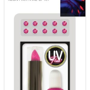 P'TIT CLOWN - Kit de Maquillage Fluorescent UV - Neon Make-UP Kit - 7ml Vernis à Ongles, 3,4 g Maquillage, 10 Strass - Glow in the Dark - Halloween, Carnaval, Anniversaire, Cosplay (Rose)