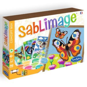 SentoSphère - Sablimage Papillons - Kit loisirs créatifs enfant – 4 tableaux en sable – 16 couleurs de sable coloré – Concept Box avec cadre - A partir de 4 ans - Fabriqué en France -8813