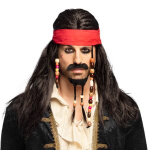Boland 86343 - Perruque Pirat Tobias avec bandana, barbe, moustache et perles, cheveux artificiels, coiffure, bandit, brigand, capitaine, accessoire, fête à thème, carnaval