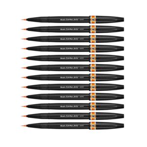 Pentel Arts Brush Sign Pen Artist SESF30C-FX, Lot de 12 Feutres pinceaux Pointe souple extra-fine, Orange