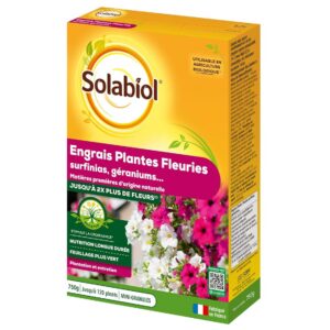 SOLABIOL Engrais Géraniums Et Plantes Fleuries - 750g - Jusqu'à 120 Plants - Nutrition Longue Durée - 2 Fois Plus De Fleurs - Utilisable En Agriculture Biologique SOGERY750