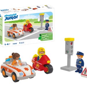 PLAYMOBIL 71692 Junior : Héros du Quotidien - Comprenant Une Femme médecin, Un Pompier et Un Policier - Jouet fabriqué à partir de matière d'origine végétale - Dès 12 Mois