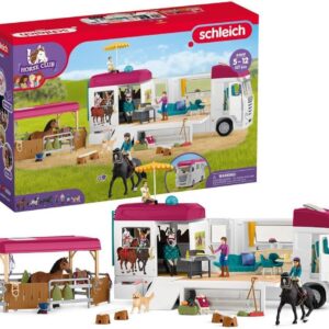 Schleich Horse Club | Transporteur de Chevaux 42619 | avec Box, 3 Chevaux, Lisa, Ses Parents et Accessoires | Cadeau pour Filles et garçons | Jouet Chevaux dès 5 Ans | Set de 227 pièces