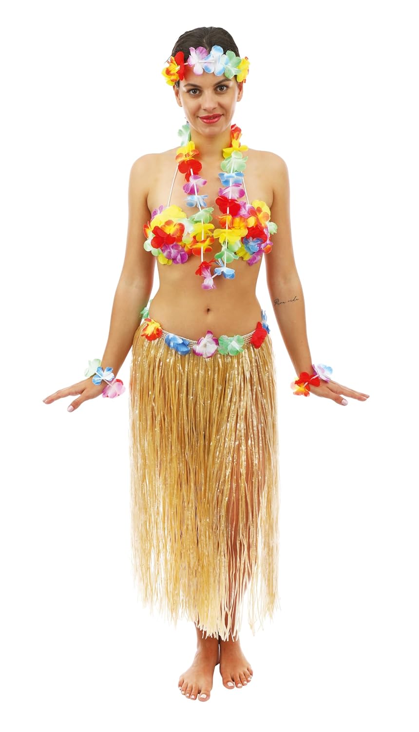 P'tit Clown - Jupe Hawaïenne - Hula - Costume Déguisement Hawaïen - Accessoire Fête Tropical Luau, Aloha Beach Summer Party, Carnaval, Soirées à Thème (Raphia - 80 cm)