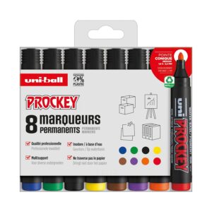 Uni Prockey - UNI-BALL - Uni Mitsubishi Pencil - Marqueur Permanent Inodore PM122 - Multisupport, Base Eau, Sans Odeur - Pointe Conique Moyenne 1,2-1,8 mm - Emballage Zéro Plastique, Lot de 8 Couleurs