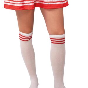 P'TIT CLOWN - 36216 - Chaussettes de Pom Pom Girl Femme - Chaussettes Hautes Montantes - Accessoires Déguisement Cheerleader, Tenue Carnaval, Cosplay, Halloween - Taille Unique - Blanc, Rouge