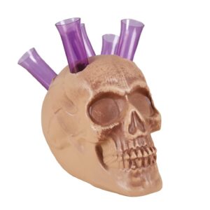 P’TIT Clown - 23585 - Crâne avec 5 Shooters Porte-Tubes à Essai - Tête de Mort Décoratif - Accessoire de Bar Halloween, Décoration Fête Horreur, Soirée à Thème, Dégustation Effrayante - Plastique