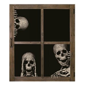 P'TIT CLOWN - 22994 - Lot de 3 Stickers Squelettes Derrière Fenêtre - 40 cm - Parfaits pour Décoration Halloween Effrayante - Pour Créer une Ambiance Sinistre et Terrifiante - Maison Hantée et Fêtes