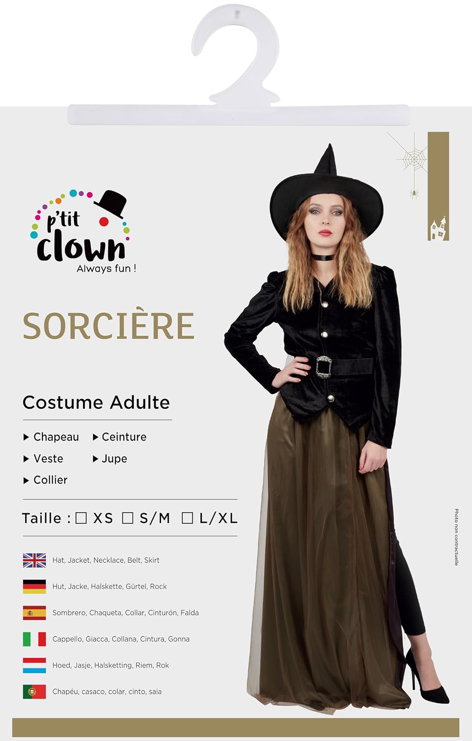 P'TIT CLOWN — Déguisement de sorcière jupe verte L/XL – Image 4