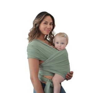 Mushie Écharpe de Portage pour Nouveau-Nés & Bébés | Porte-Nourisson Avec Poche Intégrée | 100% Coton Biologique | de 3,6 à 14,9 Kg | Roman Green