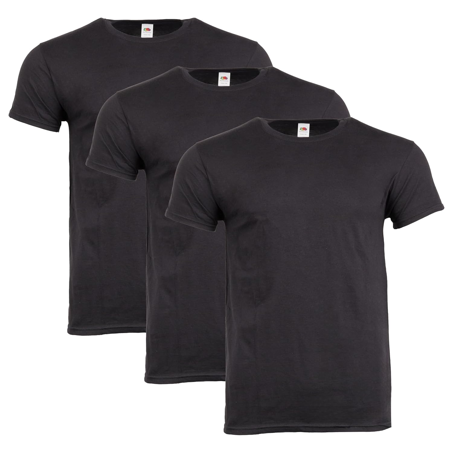 Fruit of the Loom T-shirt pour homme 100 % coton – T-shirt Iconic T avec anneau en coton filé – Léger, aéré et doux – Taille haute, Noir (lot de 3), S