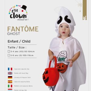 P'TIT CLOWN - Costume Fantôme Enfant - Unisexe - Fille - Garçon - Déguisement Halloween, Fêtes Costumées et Évènements à Thème (5-6 ans)