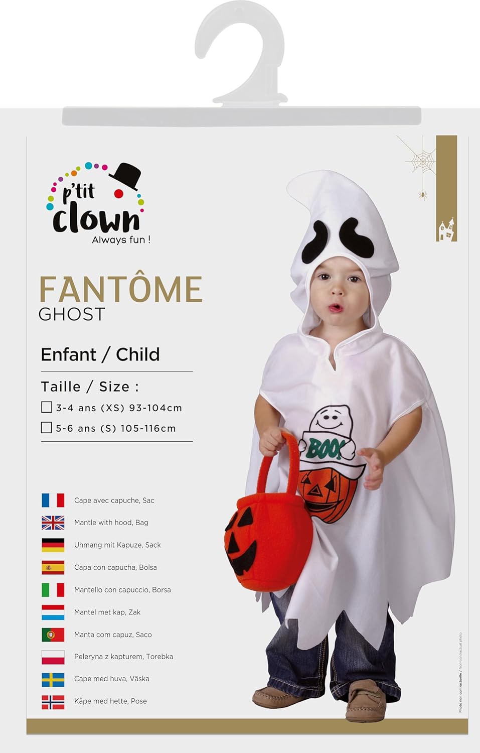 P'TIT CLOWN - Costume Fantôme Enfant - Unisexe - Fille - Garçon - Déguisement Halloween, Fêtes Costumées et Évènements à Thème (5-6 ans)