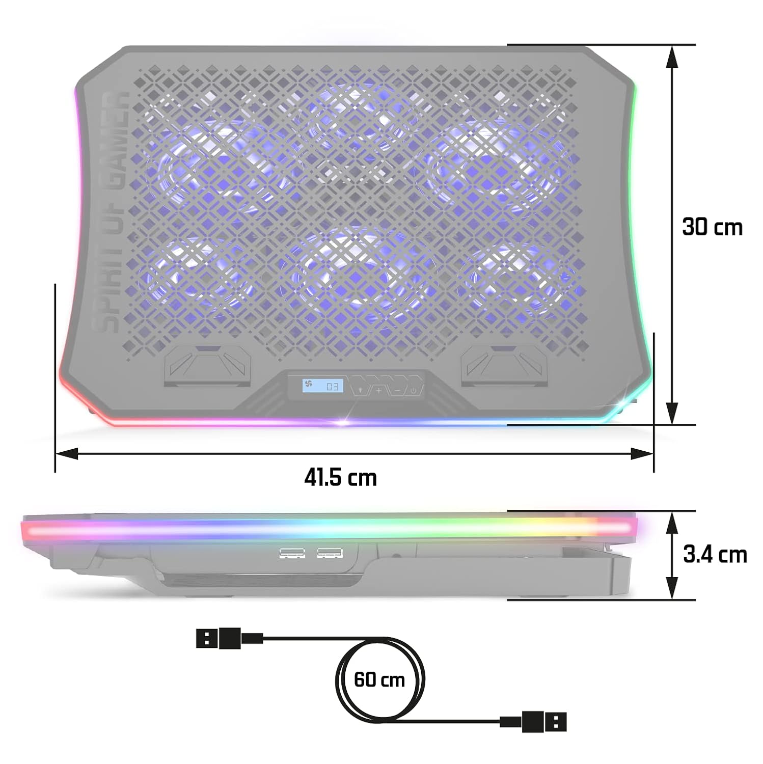 SPIRIT OF GAMER AIRBLADE 1200 — Support PC portable ventilé RGB – Image 4