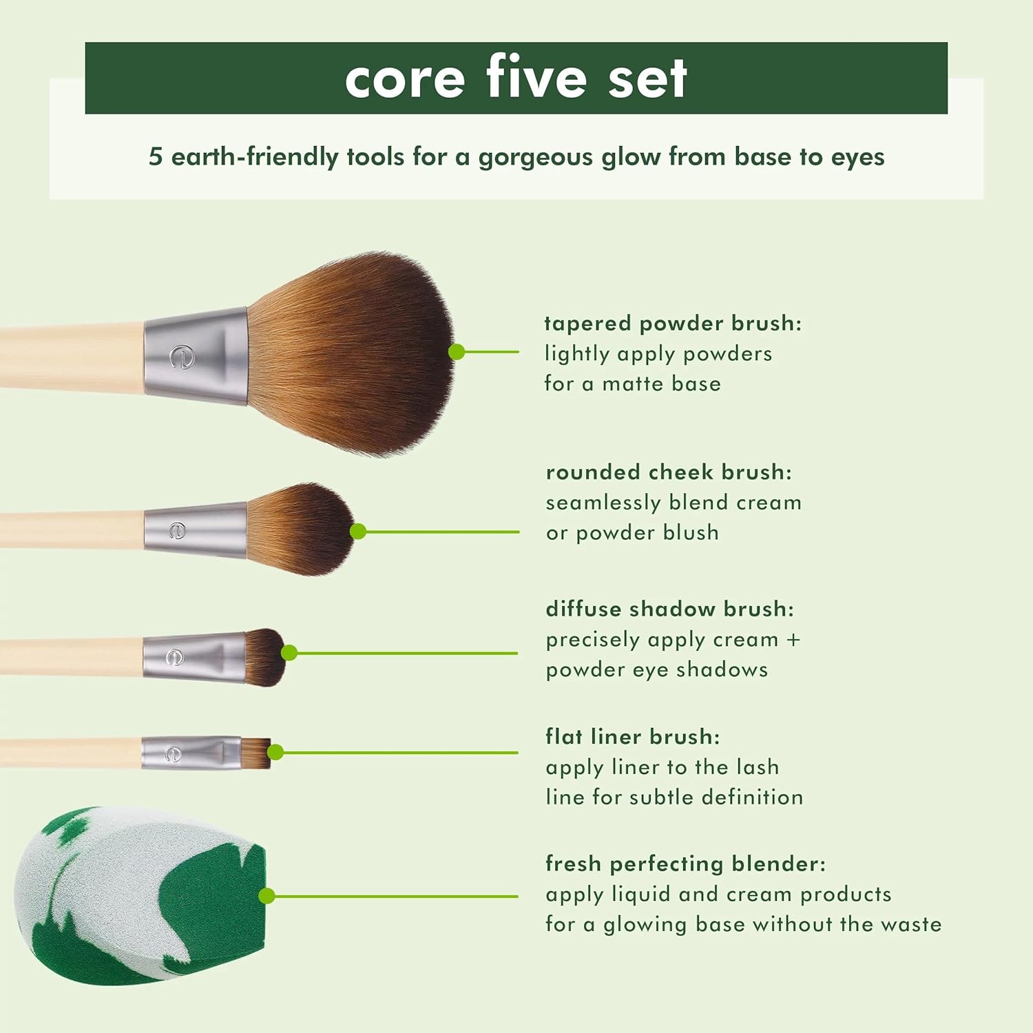 ECOTOOLS Core Five — Lot de 5 pinceaux et éponge maquillage – Image 2