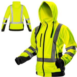 NEO TOOLS - Veste de sécurité pour hommes - Col montant - Avec capuche - Manches longues - Doublure intérieure en polaire 240 g/m² - 100 % polyester - Avec bandes réfléchissantes, jaune, XXL